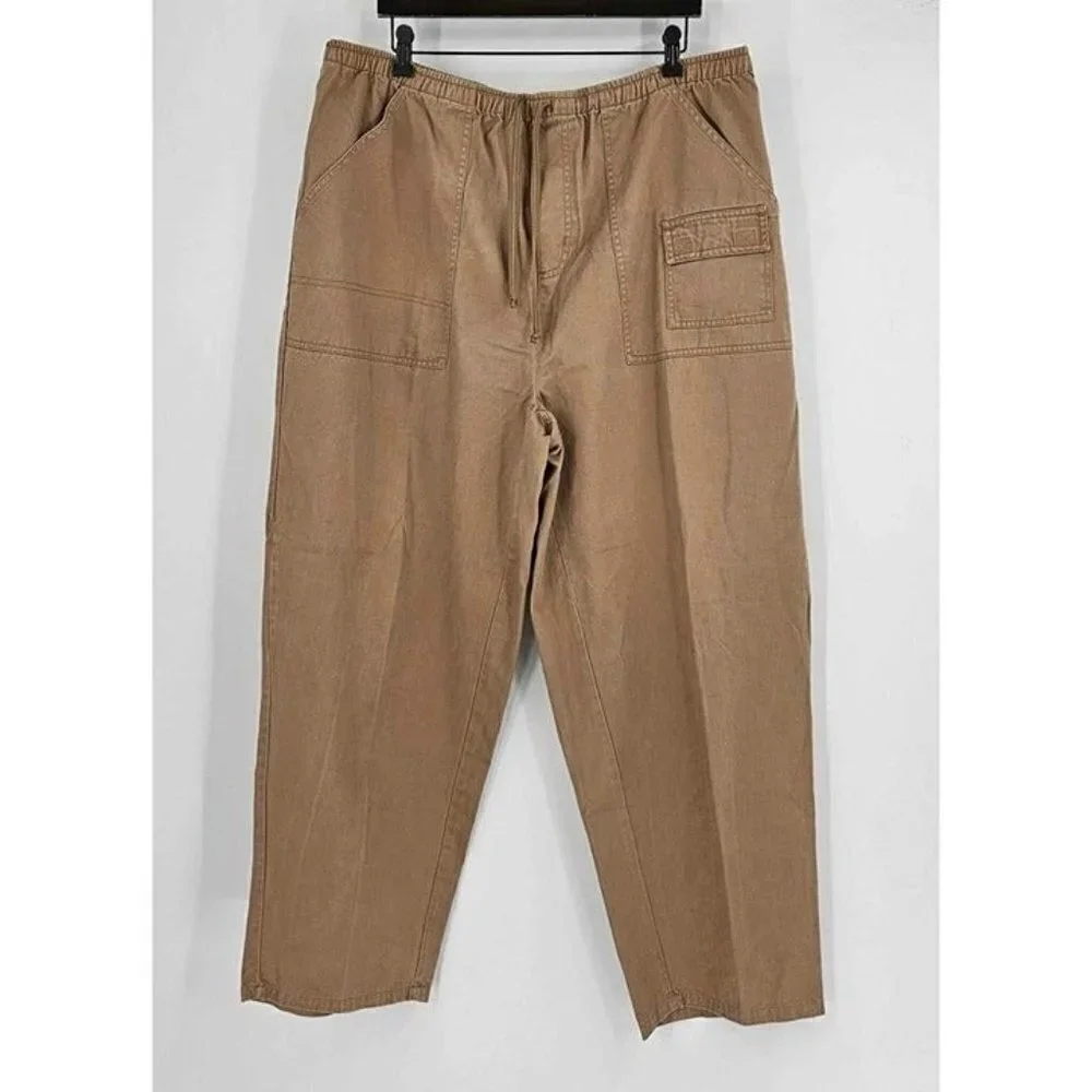 Faded Glory Woman Elastic Waist Tan Wide Straight Leg 5 Pocket Pants Sz 18W